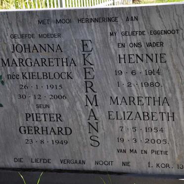 EKERMANS Hennie 1914-1980 &amp; Johanna Margaretha KIELBLOCK 1915-2006