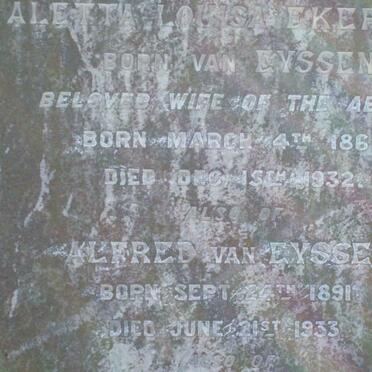 EKERMANS Aletta Louisa nee VAN EYSSEN 1867-1932 :: VAN EYSSEN Alfred 1891-1933