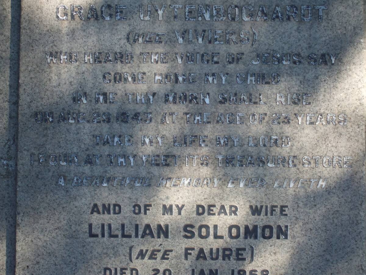 UYTENBOGAARDT Grace nee VIVIERS -1934 :: SOLOMON Lillian nee FAURE -1968
