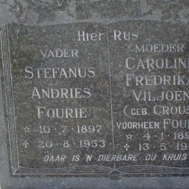 FOURIE Stefanus Andries 1897-1953 &amp; Caroline Frederika VILJOEN, formerly FOURIE, nee CROUS 1895-1987