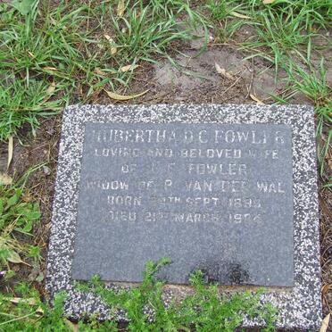 FOWLER Hubertha D.C. formerly VAN DER WAL 1889-1984