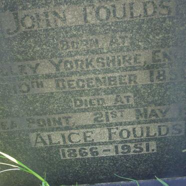FOULDS John 1856-1930 &amp; Alice 1866-1951