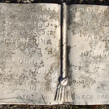 FOURIE Willem Johannes 1902-1977 &amp; Catherina Elizabeth nee LE ROUX 1904-1966