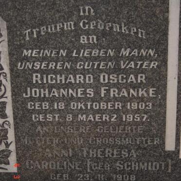 FRANKE Richard Oscar Johannes 1903-1957 &amp; Anni Theresa Carol SCHMIDT 1908-1968