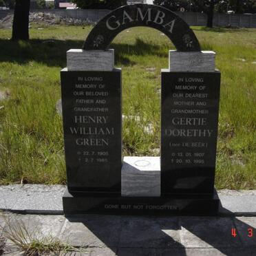 GAMBA Henry William Green 1905-1985 &amp; Gerty Dorethy DE BEERS 1907-1995