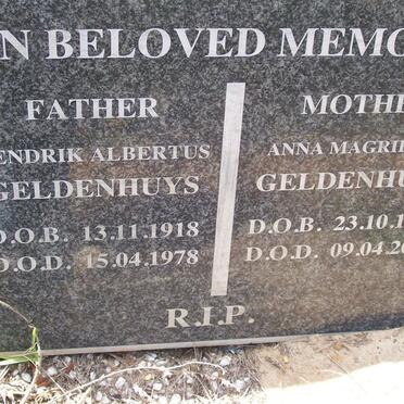 GELDENHUYS Hendrik Albertus 1918-1978 &amp; Anna Magrietha 1922-2003