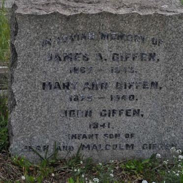 GIFFEN James A. 1867-1943 &amp; Mary Ann 1875-1940 :: GIFFEN John -1941