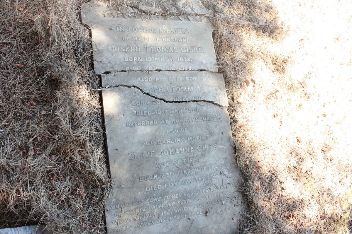 GIBBS Joseph Thomas 1872-1928 &amp; Elsje Johanna RETIEF 1874-1942 :: GIBBS Joseph 1900-1901