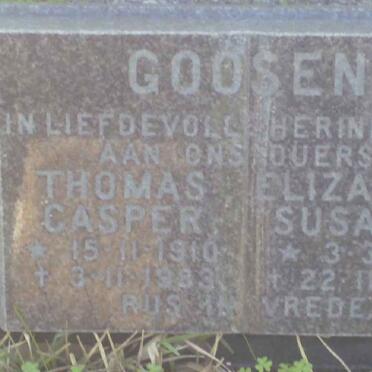 GOOSEN Thomas Casper 1910-1933 &amp; Elizabeth Susanna 1915-1974