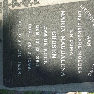 GOOSEN Maria Magdalena nee DE KOCK 1884-1966