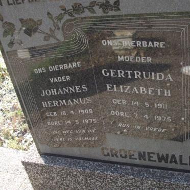 GROENEWALD Johannes Hermanus 1908-1975 &amp; Gertruida Elizabeth 1911-1975