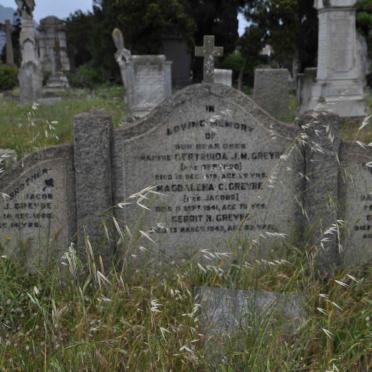 GREYBE Gertruida J.M. nee DESTROO -1919 :: GREYBE Magdalena C. nee JACOBS -1941 ::  GREYBE Gerrit H. -1943