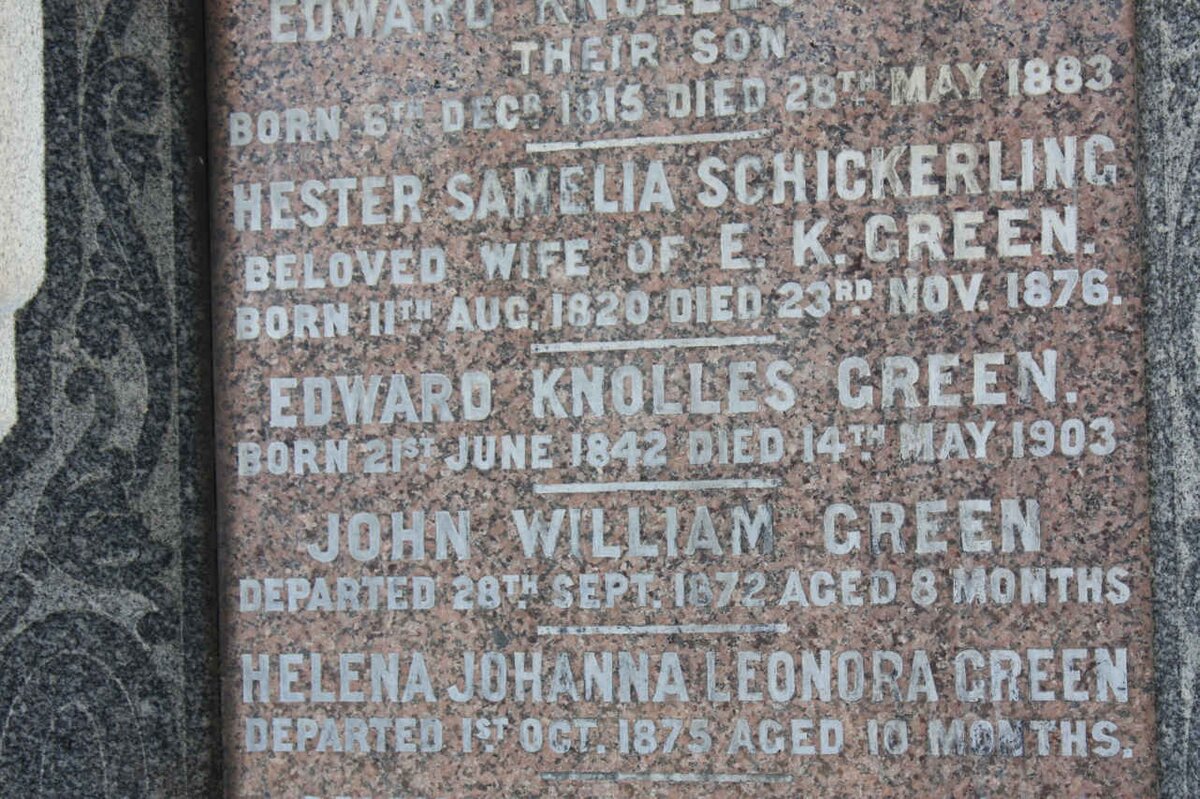 GREEN Hester Samelia nee SCHICKERLING 1820-1876 :: GREEN Edward Knolles 1842-1903