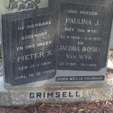 GRIMSELL Pieter S. 1901-1969 &amp; Paulina J. VAN WYK 1906-1977, VAN WYK Jacoba 1917-1994