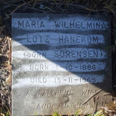 HANEKOM Maria Wilhelmina Lotz nee SORENSEN 1886-1969