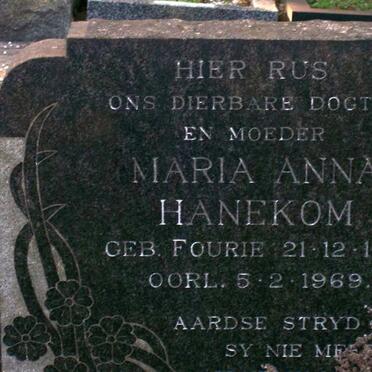 HANEKOM Maria Anna nee FOURIE 1931-1969