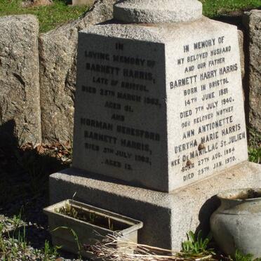 HARRIS Barnett Harry 1881-1940 &amp; Ann Antionette Bertha Marie DE MARILLAC ST. JULIEN 1884-1970