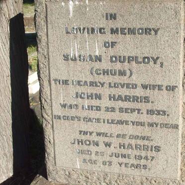 HARRIS John W. -1947 &amp; Susan DUPLOY -1933