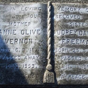 VERNON Anne Olive 1870-1959 :: FREEMAN Audrey Dagmar 1905-1969