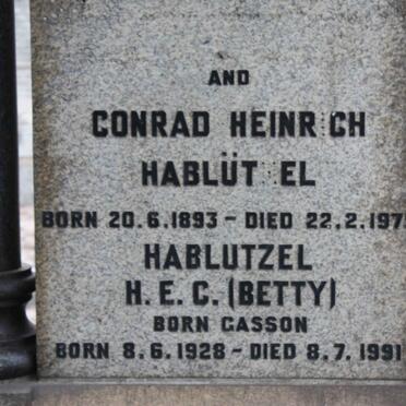 HABUTZEL Conrad Heinrich 1893-1979 :: HABLUTZEL H.E.C. nee GASSON 1928-1991
