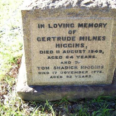 HIGGINS Tom Shadick -1976 &amp; Gertrude Milnes -1949
