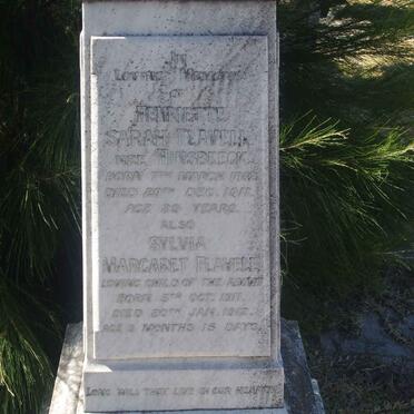 FLAVELL Henriette Sarah nee HINSBEECK 1852-1911 :: FLAVELL Sylvia Margaret 1911-1912