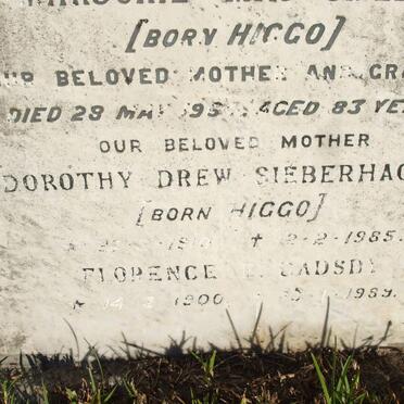 SIEBERHAGEN Dorothy Drew nee HIGGO 1910-1985 :: GADSBY Florence E. 1900-1989