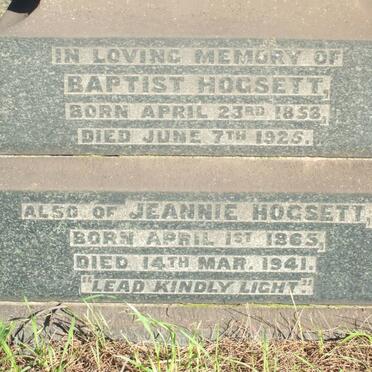 HOGSETT Baptist 1858-1925 &amp; Jeannie 1865-1941