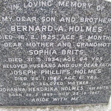 HOLMES Joseph Phillips -19?2 &amp; Johanna Hendrika BRITS 1888-1967