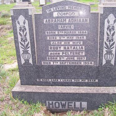 HOWELL Abraham Adriaan 1884-1940 &amp; Ruby Natalia PELTERET 1887-1954