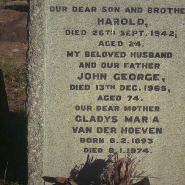 HOEVEN John George, van der -1965 &amp; Gladys Maria 1893-1974 :: VAN DER HOEVEN Harold -1942