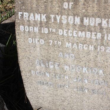 HOPKIRK Frank Tyson 1860-1920 :: HOPKIRK Alice 1891-1931