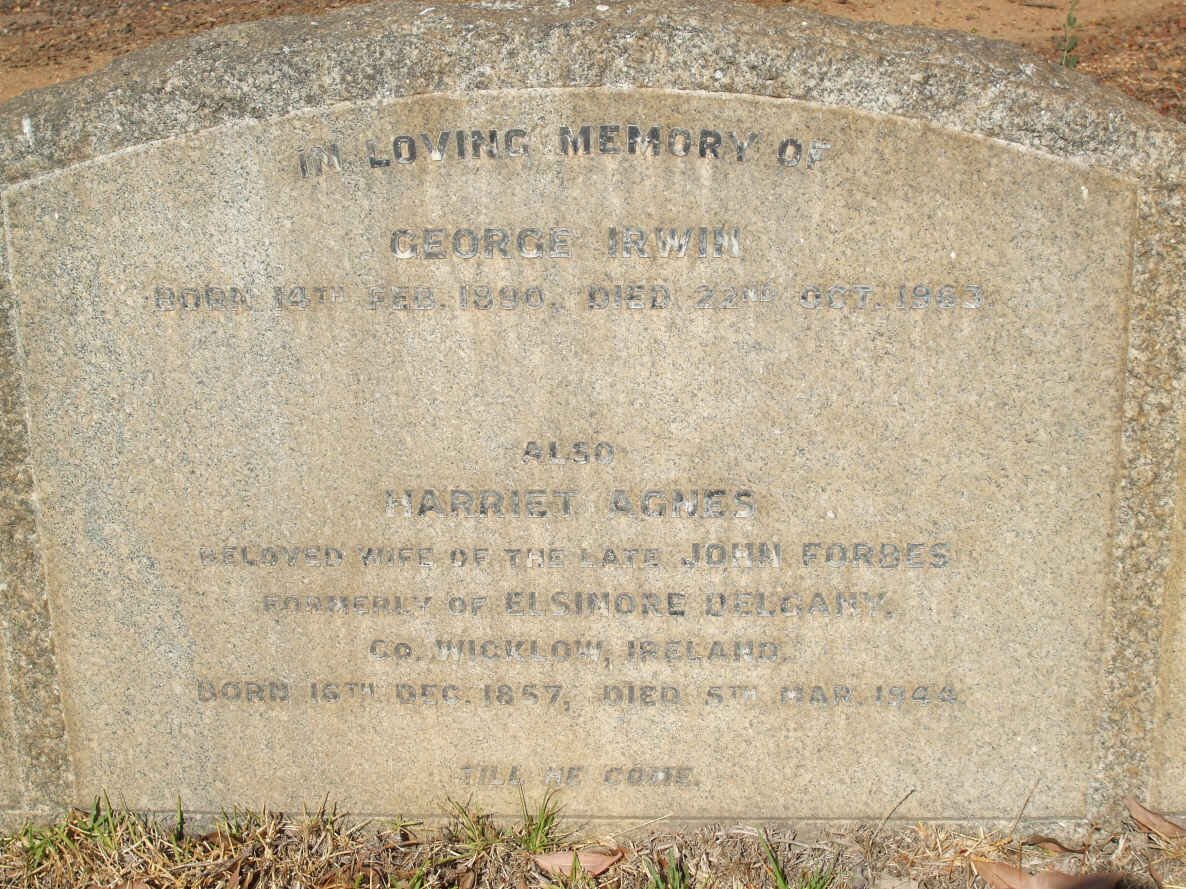 IRWIN George 1890-1963 :: FORBES Harriet Agnes 1857-1944