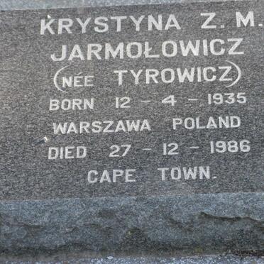 JARMOLOWICZ Krystyna Z.M. nee TYROWICZ 1935-1986
