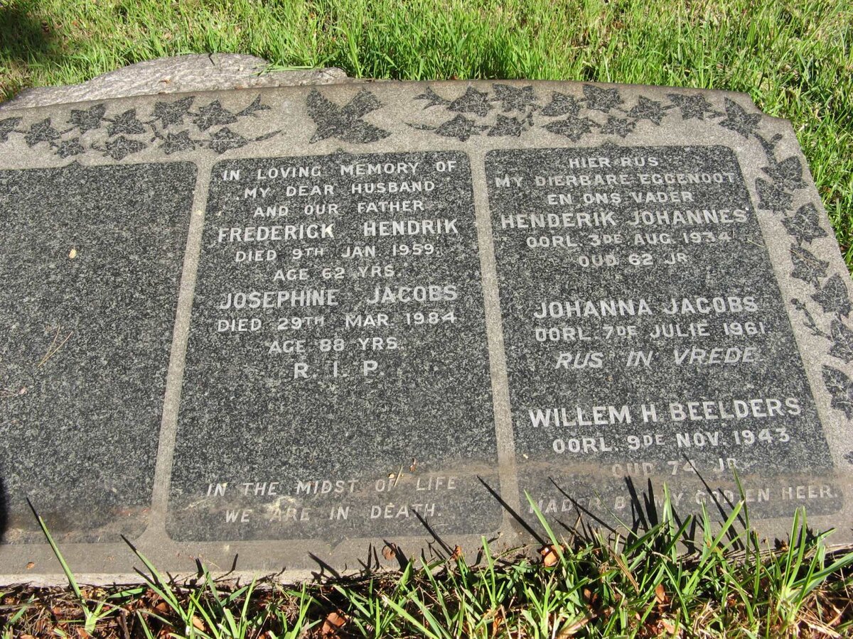 JACOBS Frederick Hendrik -1959 &amp; Josephine -1984 :: JACOBS Henderik Johannes -1934 &amp; Johanna -1961