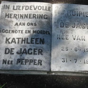 JAGER Kathleen, de nee PEPPER :: DE JAGER Huipie nee VAN ZYL 1907-1995