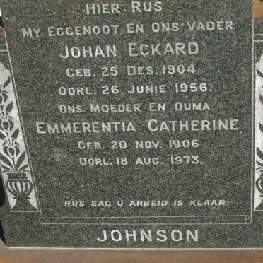 JOHNSON Johan Eckard 1904-1956 &amp; Emmerentia Catherine 1906-1973