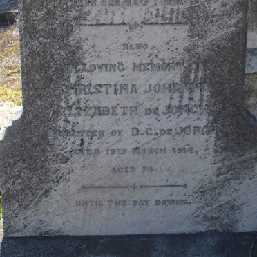 JONGH Elizabeth Wilhelmina, de -1896 :: DE JONGH Christina Johanna Elizabeth -1944 