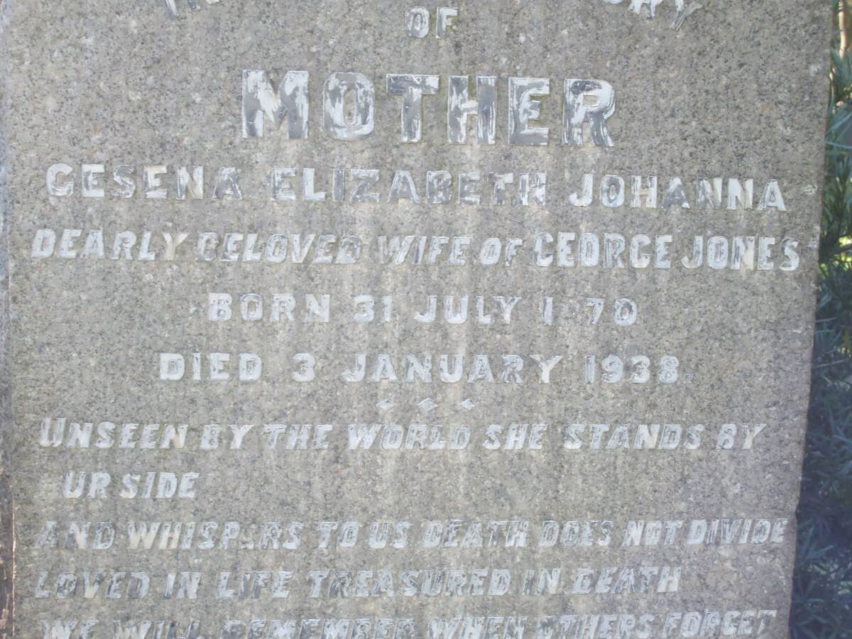 JONES Gesena Elizabeth Johanna 1870-1938