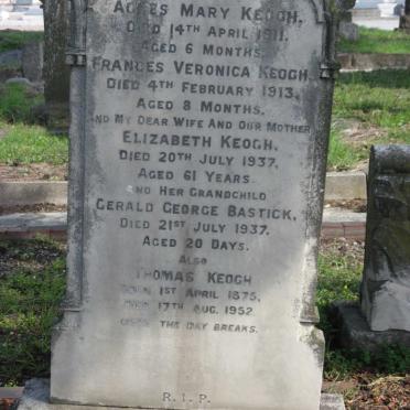 KEOGH Thomas 1875-1952 :: KEOGH Agnes Mary -1911 :: KEOGH Frances Veronica -1913 :: KEOGH Elizabeth -1937