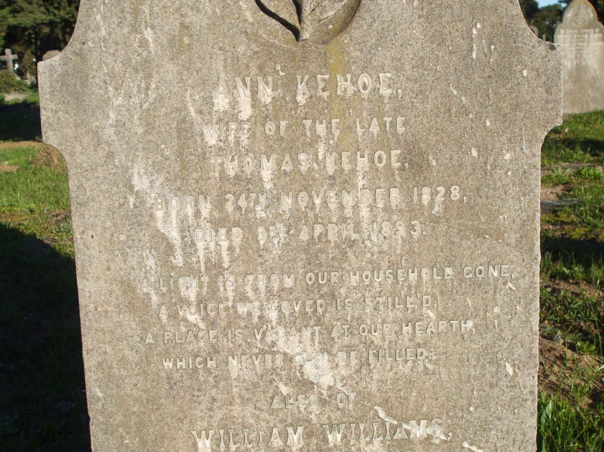 KEHOE Ann 1828-1893 :: WILLIAMS William :: HICKMAN M.J. -1938 &amp; Mary 1853-1926