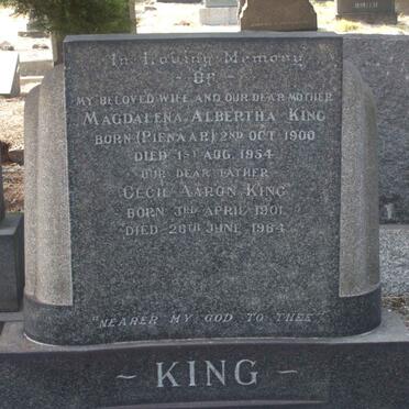 KING Cecil Aaron 1901-1964 &amp; Magdalena Albertha PIENAAR 1900-1954