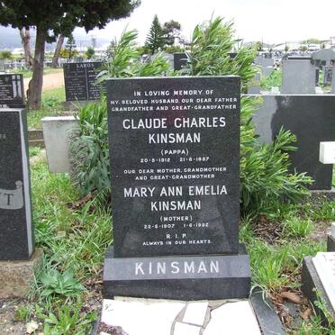 KINSMAN Claude Charles 1912-1987 &amp; Mary Ann Emelia 1907-1992
