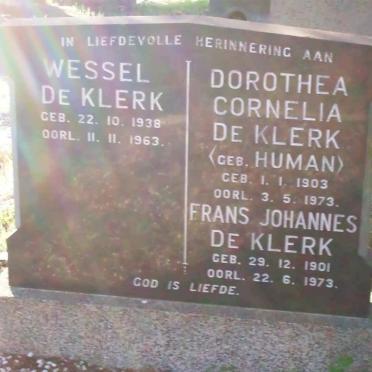 KLERK Frans Johannes, de 1901-1973 &amp; Dorothea Cornelia HUMAN 1903-1973 :: DE KLERK Wessel 1938-1963