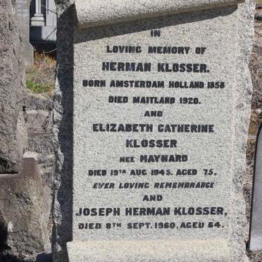 KLOSSER Herman 1858-1920 &amp; Elizabeth Catharine MAYNARD -1945 :: KLOSSER Joseph Herman -1960