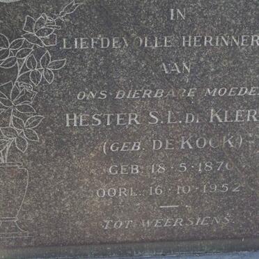 KLERK Hester S.L., de nee DE KOCK 1870-1952
