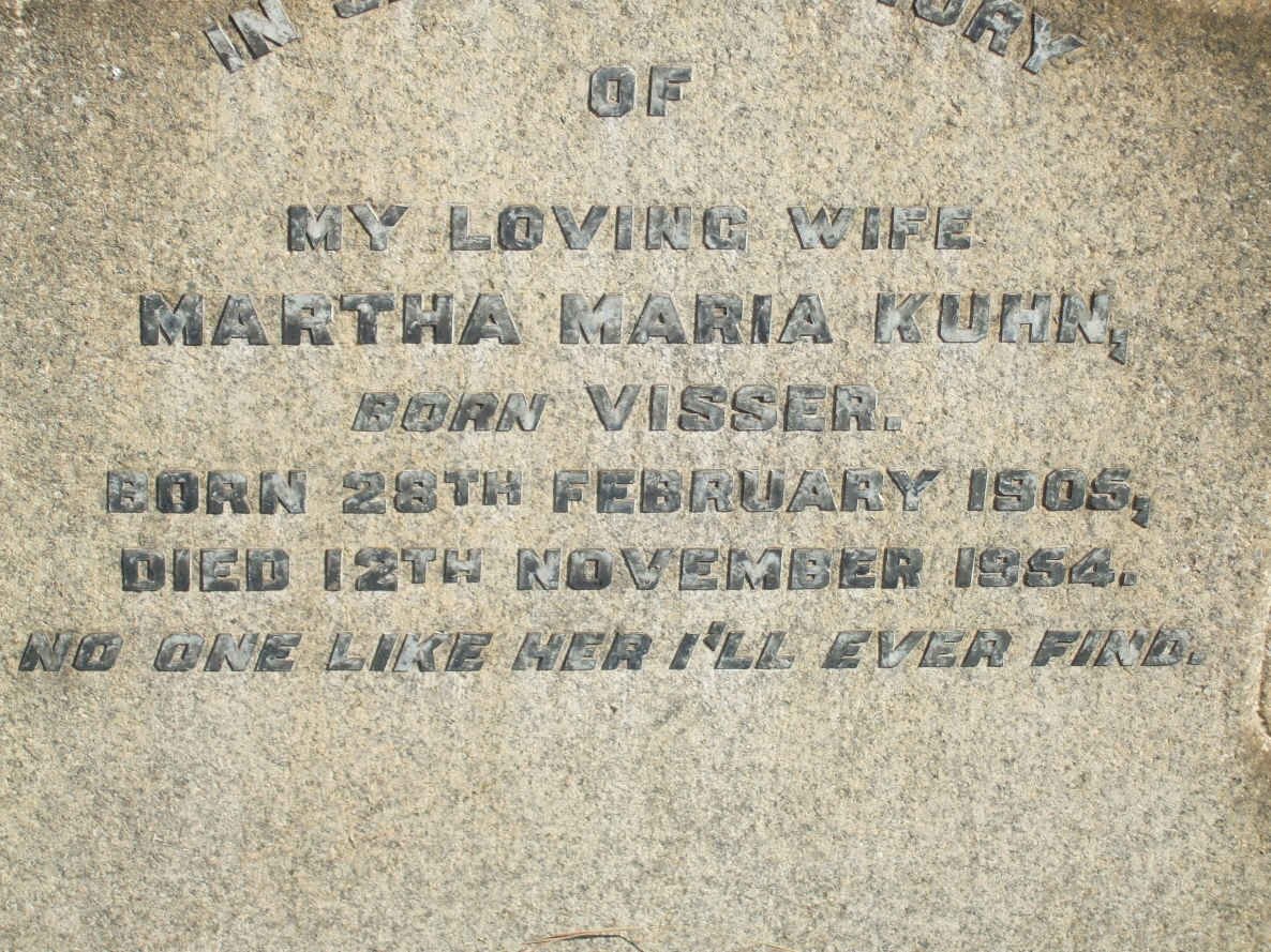 KUHN Martha Maria nee VISSER 1905-1954