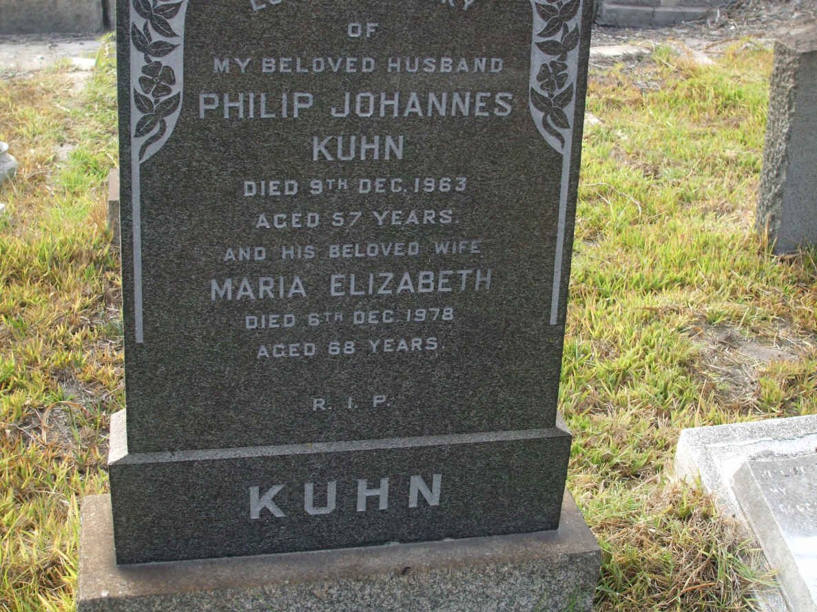 KUHN Philip Johannes -1963 &amp; Maria Elizabeth -1978
