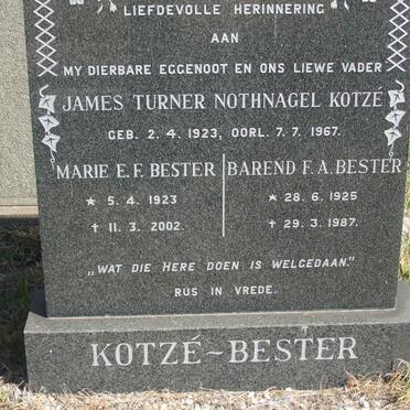 KOTZÉ James Turner Nothnagel 1923-1967  :: BESTER Barend F.A. 1925-1987 &amp; Marie E.F. 1923-2002