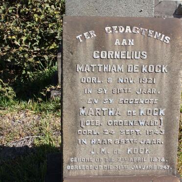 KOCK Cornelius Matthiam, de -1921 &amp; Martha GROENEWALD -1943 :: KOCK J.M., de 1878-1947